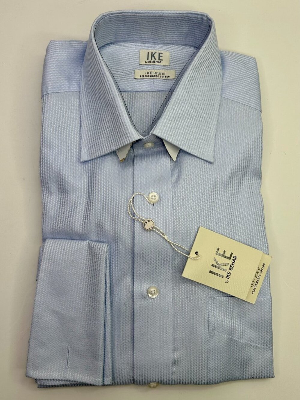 Ike Behar Eze Performance French Cuff -Shirt Size 15 1/2-34 sleeve- Sky Blue NEW